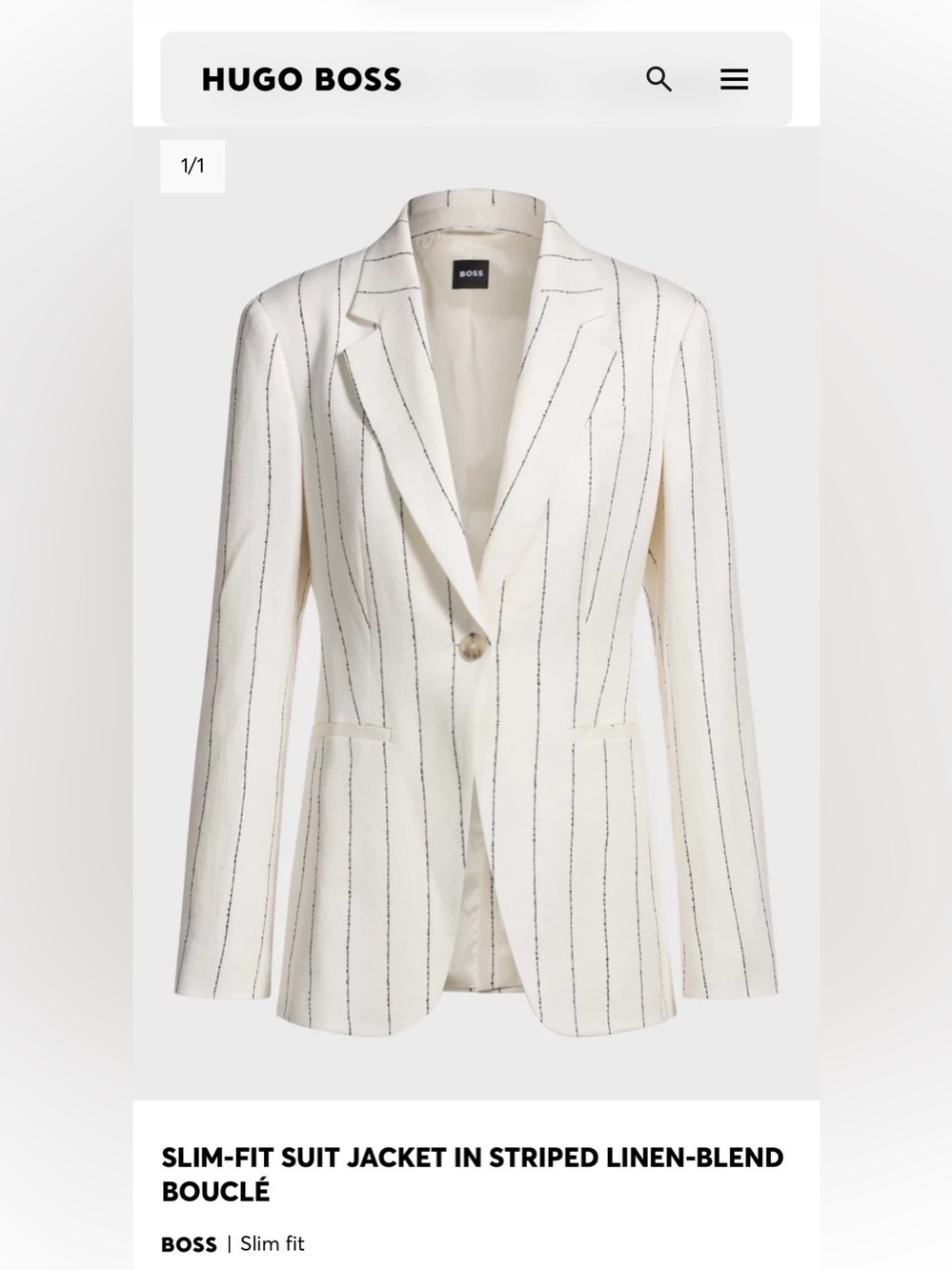 BOSS Ivory Blazer with Black Pinstripes BNWT